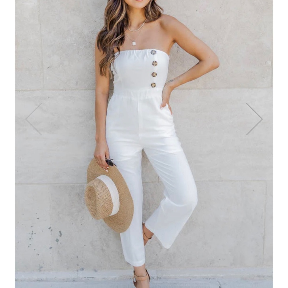 DREAM WHITE BUTTON DETAIL STRAPLESS JUMPSUIT